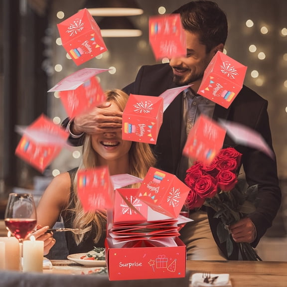 Surprise Gift Box Explosion for Money,Pop-Up Explosion Gift Box Surprise (12 Box Red) - Folding Bouncing Present Box for Christmas, Birthday, New Year & Anniversary Parties