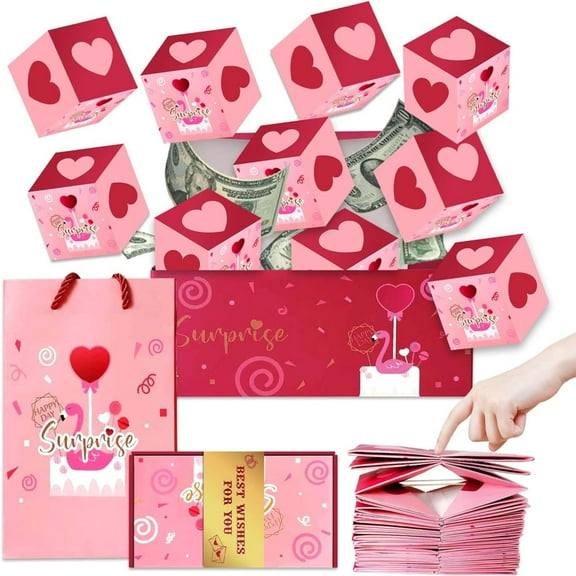 Surprise Gift Box Explosion for Money, Unique Folding Bouncing Red Envelope Gift Box, Cash Explosion Luxury Gift Box for Mom Birthday Anniversary Valentine Proposal (10 Bounces)