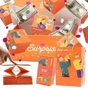 Surprise Gift Box Explosion for Money, Unique Folding Bouncing Red Envelope Gift Box with Confetti, Cash Explosion Luxury Gift Box for Birthday Anniversary Valentine Proposal16 Bounces,Orange