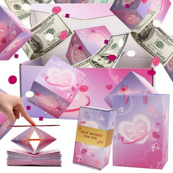 Surprise Gift Box Explosion for Money, Unique Folding Bouncing Red Envelope Gift Box with Confetti, Cash Explosion Luxury Gift Box for Birthday Anniversary Valentine Proposal (6 Bounces) (Purple)