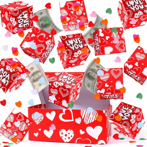 Surprise Gift Box Explosion for Money, Unique Folding Bouncing Red Envelope Gift Box with Confetti, Cash Explosion Luxury Gift Box for Birthday Anniversary Valentine Proposal (16 Bounces) (Love You)