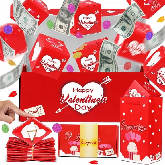 Surprise Gift Box Explosion,Valentines Gifts for Her Him Surprise Money Gifts Box - Exploding Money Gift Box for Women Men - Pop Up Boxes for Valentine Explosion Gift Box(20 Bounces)
