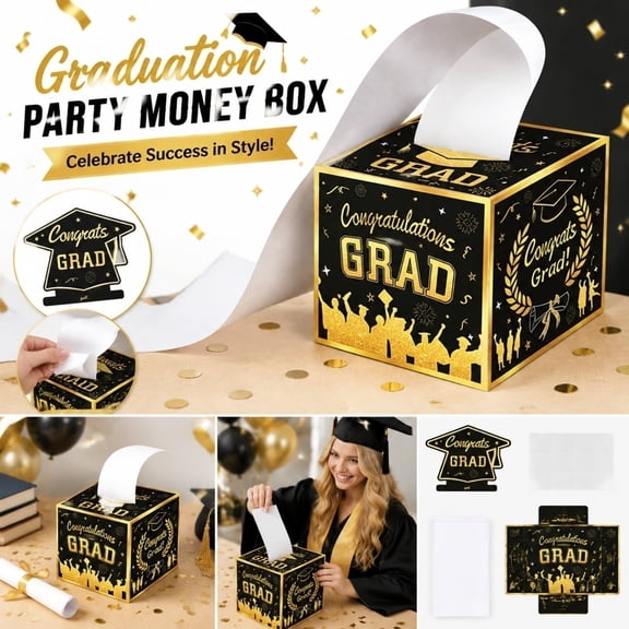 Surprise Gift Box, Money Pull Box, Graduation Gift Box, Graduation Surprise Explosion Box, Black and Gold Graduation Cap Pattern 1Pc Money Pull Cardboard Box, Perfect for Pulling