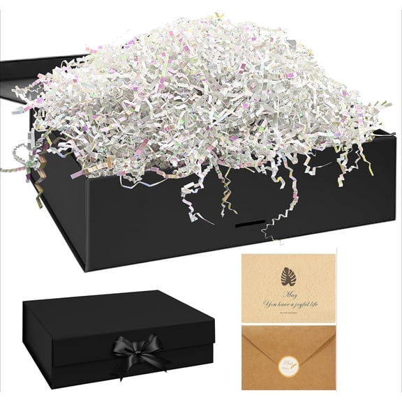 Surprise Gift Box Set, Unique Christmas Gift Box Set with Christmas Card, Ribbon, Shredded Paper Filler, Luxury Gift Box for Birthday Anniversary Valentine Proposal - Black