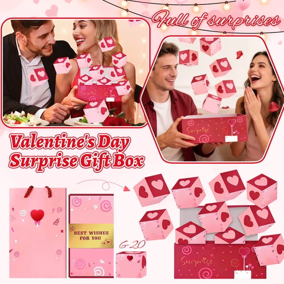 Surprise Gift Box Valentine – Exploding Gift Boxes for Merry Valentine's Day, Create the Most Surprising Birthday Gift（6 Boxes）