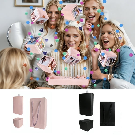 Surprise Jumping Box Folding Bounce Red Gift Box Set • 1 Gift Box 6 Jump Boxes Confetti Stickers • Exciting Unboxing Prank Toy Birthday Party Decoration