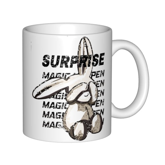 Surprise Magic Bunny White Ceramic Coffee Mug 11oz Cute Rabbit Graphic Tea Cup for Office Home Easter Birthday Gift for Friends and Family