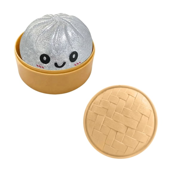 Surprise Mystery Dumpling Squishy Box Glitter Bao Bun Squeeze Toy with Mini Steamer Slow Rising Soft Fidget for Party Goodie Bags and Rewards