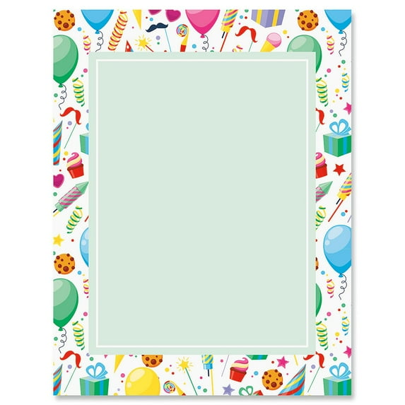 Surprise Party Letter Papers-25 Sheets of colorful, One-Sided Framed Letter Paper for Newsletters, Announcements, and Invitation