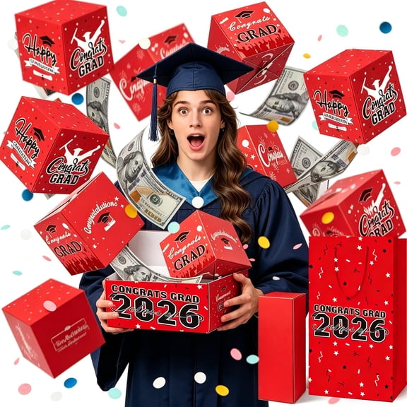 Surprise Pop Up Gift Box Money Graduation, 2026 Graduation with 10 Bill & Card Slots, DIY Surprise Pop Up Gifts Boxs with Confetti for Graduation Party
