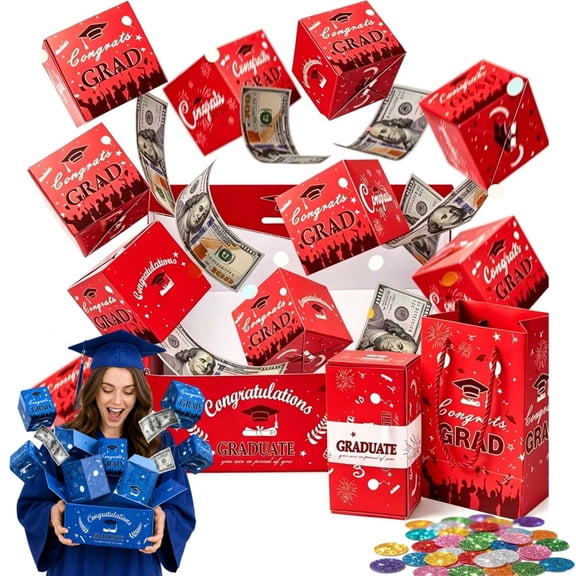 Surprise Pop Up Gift Box Money Graduation, DIY Bouncy Cash Case with Confetti, Fun Exploding Red Envelope for Cards & Photos