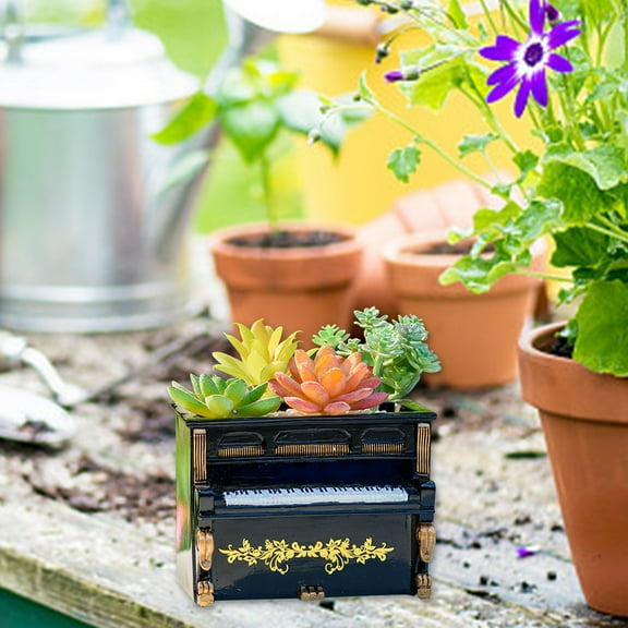 Surprise Song Piano Planter | Hand-Painted Resin Flower Pot | Musical Decorative Vase for Home Garden Balcony Terrace Decor | 1 Piece