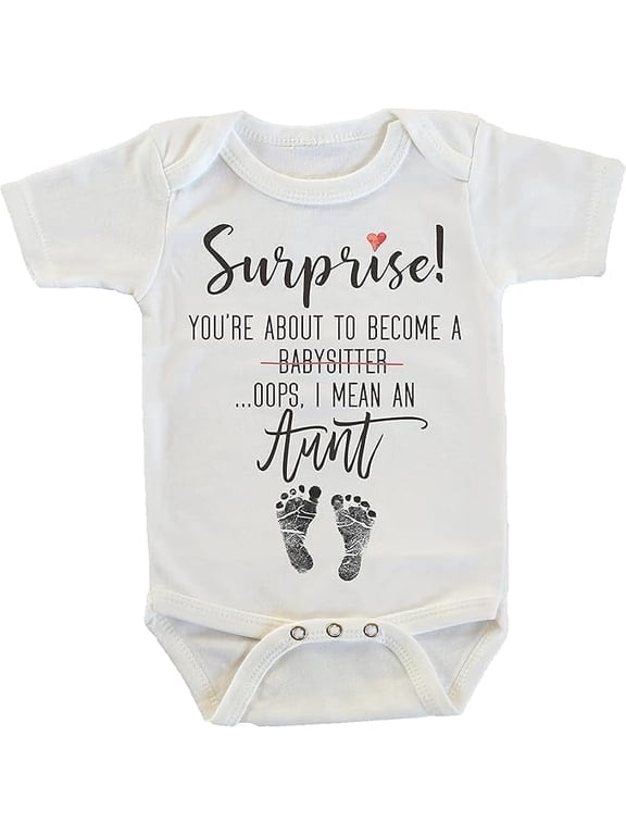 Surprise You're About to Become A Babysitter funny Pregnancy Reveal Announcement gift Aunt Auntie Tia Onesie/Bodysuit (Aunt)