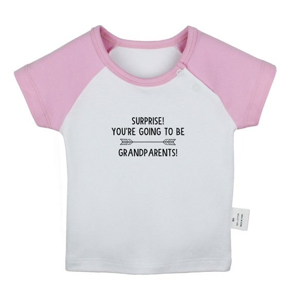 Surprise You're Going to Be Grandparents Funny T shirt For Baby, Newborn Babies T-shirts, Infant Tops, 0-24M Kids Graphic Tees Clothing (Short Pink Raglan T-shirt, 12-18 Months)