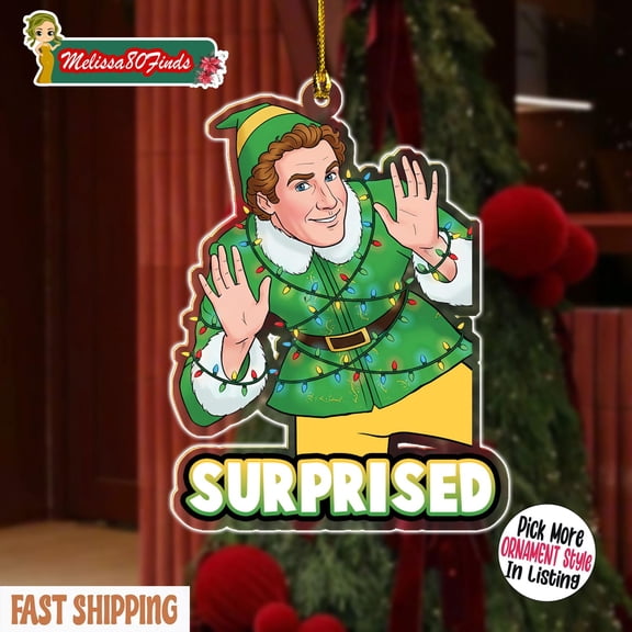 Surprised Buddy The Elf Christmas Ornament, Cute Green and Yellow Elf Acrylic Ornament, Holiday Movie Inspired Ornament, Smiling Xmas Decor