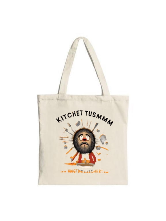 Surprised Cartoon Character Tote Bag with Orange Splatter - Fun Multifunctional Canvas Bag for Shopping Travel & Parties
