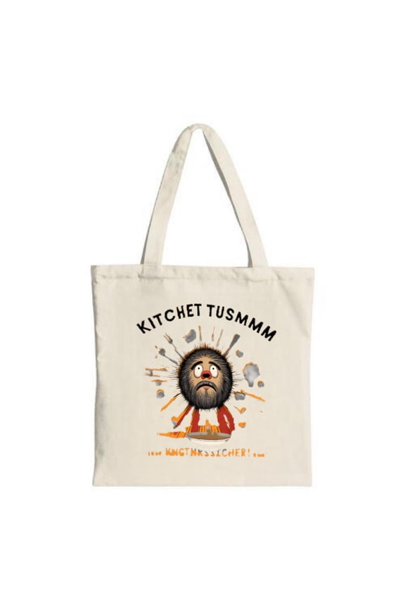Surprised Cartoon Character Tote Bag with Orange Splatter - Fun Multifunctional Canvas Bag for Shopping Travel & Parties
