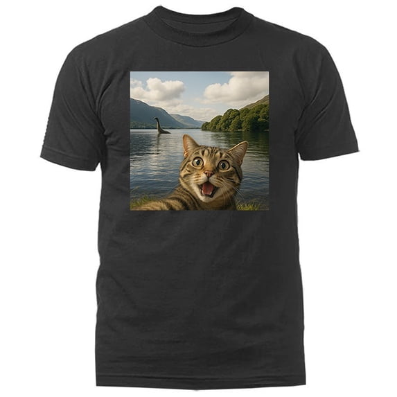 Surprised Cat Selfie With Loch Ness Monster Cryptid Lake T-Shirt ...