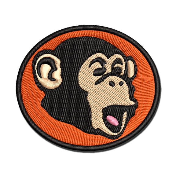 Surprised Chimpanzee Ape Head Monkey Applique Multi-Color Embroidered Iron-On Patch - 3 Inch Medium