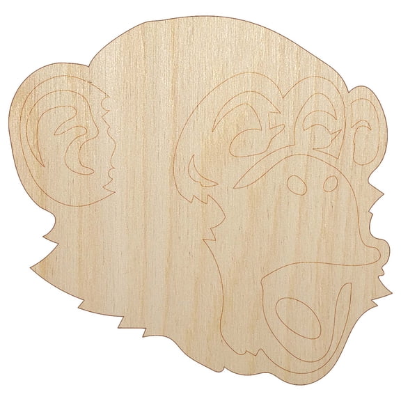 Surprised Chimpanzee Ape Head Monkey Wood Shape Unfinished Piece Cutout Craft DIY Projects - 4.70 Inch Size - 1/4 Inch Thick