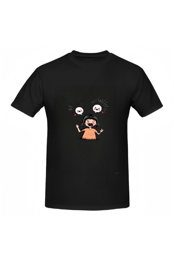Surprised Expression Cartoon Cotton Short Sleeve T-Shirt for Women - Playful Tee with Fun Graphic Design Perfect for Casual Wear