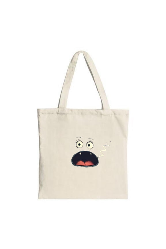 Surprised Face Cartoon Tote Bag - Fun Canvas Bag with Zigzag Sound Effect Perfect for Shopping Travel and Parties
