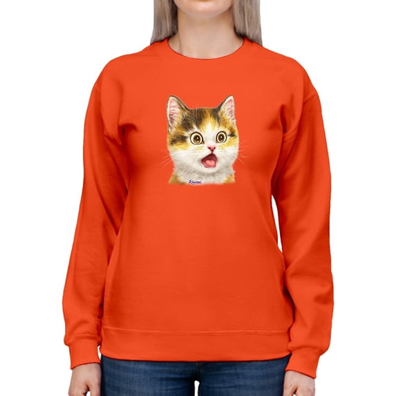 Surprised Kitten Sweatshirt Women -Kayomi Harai Designs, Female Large