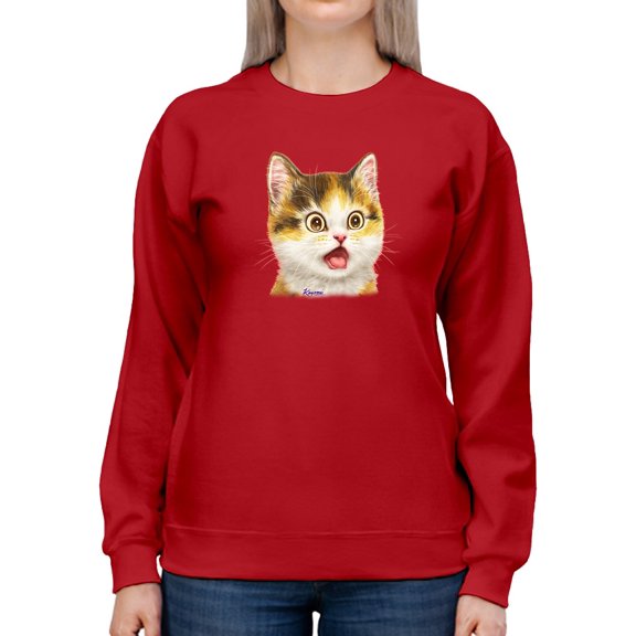 Surprised Kitten Sweatshirt Women -Kayomi Harai Designs, Female XX-Large