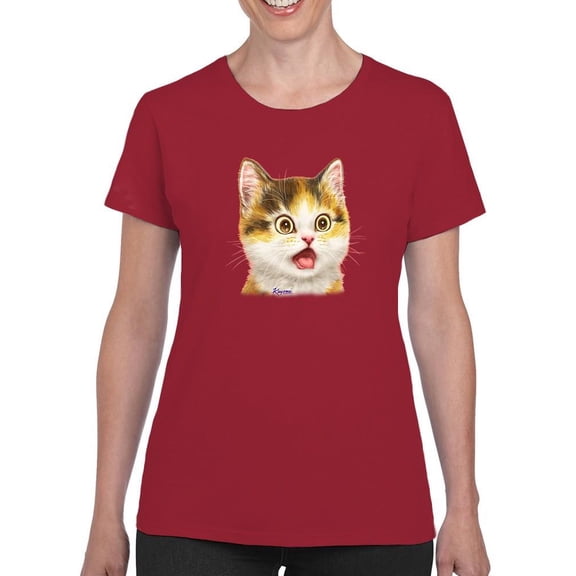 Surprised Kitten T-Shirt Women -Kayomi Harai Designs, Female 5X-Large