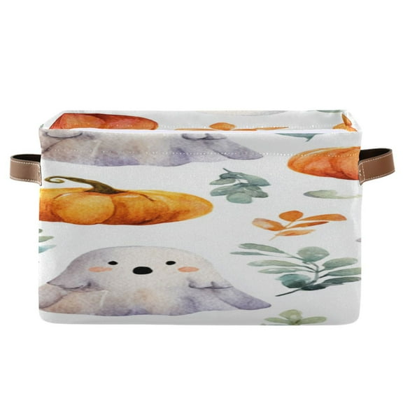 Surprised Specters Pumpkins Leaves Halloween Square Storage Bins with Handles Collapsible Containing Box 1 Pack