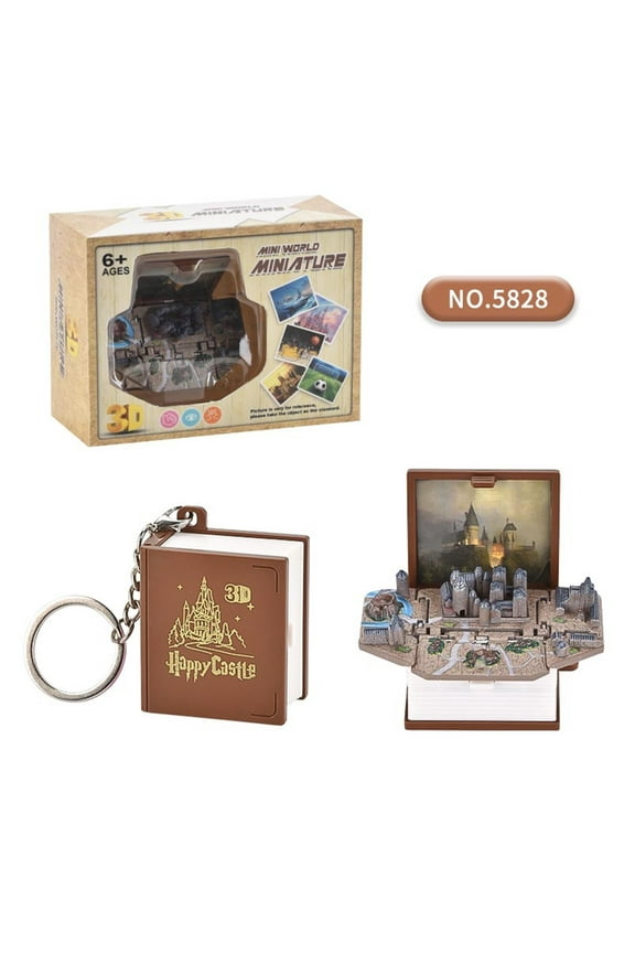 Surpriseebook 3D Mini Foldable Pop-Up Book Miniature Keychain of Magic Castle,Decompression Toy Kids Gift