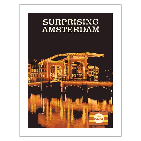 Surprising Amsterdam - Netherlands - KLM Royal Dutch Airlines - Vintage Airline Travel Poster c.1969 - Bamboo Fine Art 290gsm Paper (Unframed) 17x22in