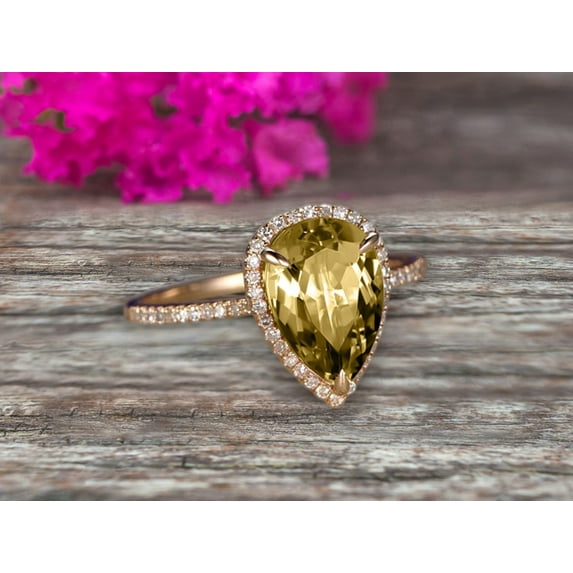 Surprisingly Ring 1.75 Carat 8X5mm Pear Shape Champagne Diamond Moissanite Engagement Ring Solid 10K Rose Gold Promise Ring Pave Set Vintage Look