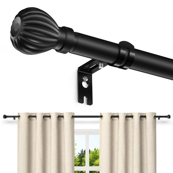 Surprizo Adjustable Curtain Rods, Telescoping Window Drapery Rod, 1 Inch Diameter 0.8mm Thick Metal Rod with Round Finials, Heavy Duty Decorative Rod for Home,Black,30-90"