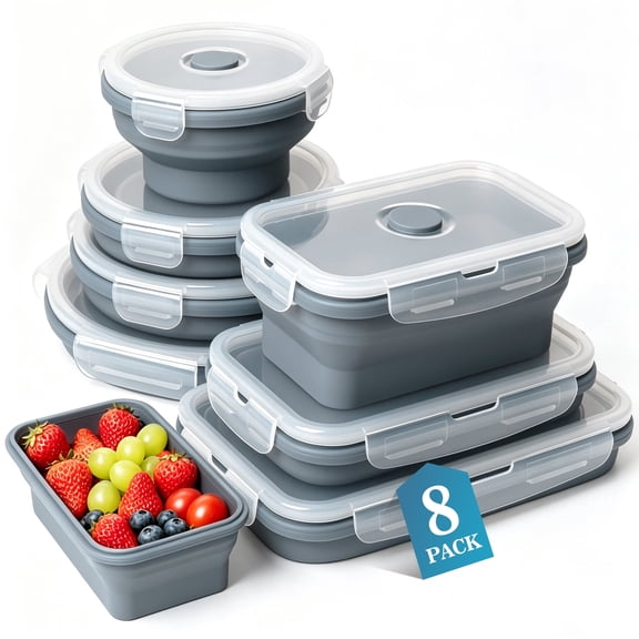 Surprizo 8 Pack Silicone Collapsible Food Storage Containers, Portable Rv Camping Lunch Kit( Indigo)