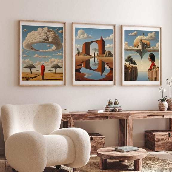 Surreal Abstract Landscape Posters Dreamlike Desert Reflections And Floating World Prints, Poster Only