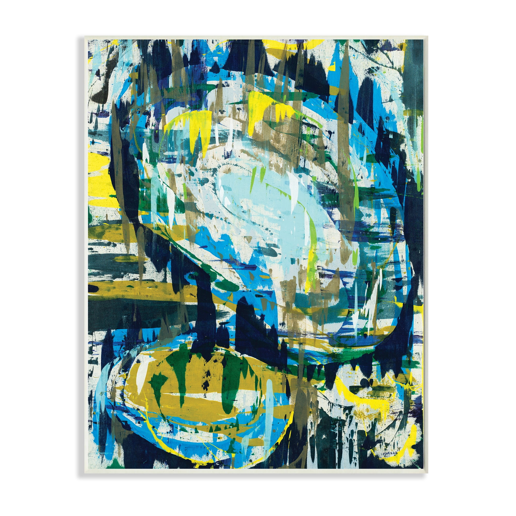 Surreal Abstract Shapes Blue Green Brush Strokes 13 in x 19 in Framed Painting Art Print, by Stupell Home Décor