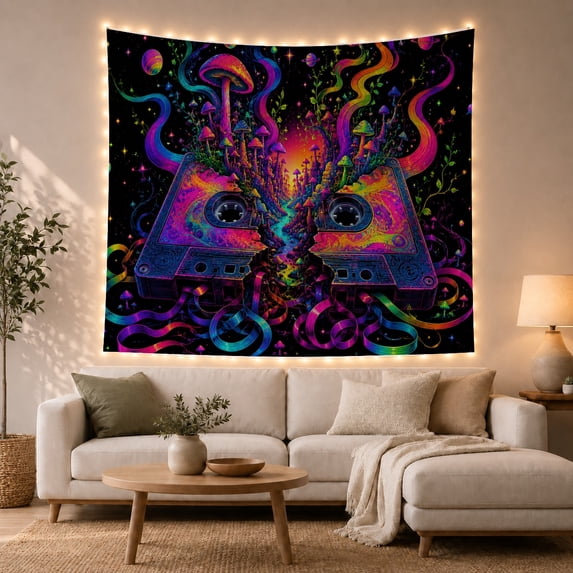 Surreal Audio Cassette With Tape Split Vertically Down, Mystical Fantasy for Space Lovers, Galaxy Room Decor, Graduation Gift, Tapestry Wall Hanging for Bedroom and Dorm