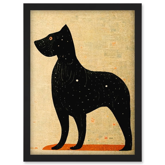 Surreal Black Terrier Dog Painting Artwork Framed Wall Art Print A4