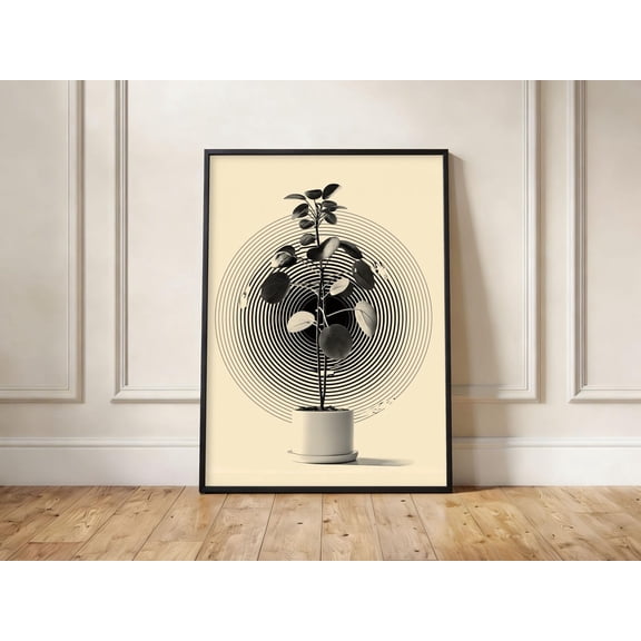 Surreal Botanical Print Hypnotic Spiral Rubber Plant Retro Op-Art Decor, Unframed Paper Print