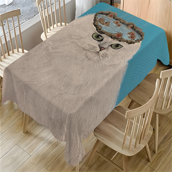Surreal Cat with Hot Spring Art Tablecloth 55x77.1 inches Polyester Rectangular Cover for Home Office Party Decor