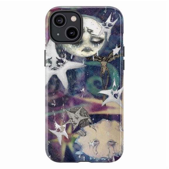 Surreal Celestial Phone Case, Gothic Aurora Night Sky with Crying Stars Cover for iPhone 17 16 15 14 13 12 11 Pro Plus Max Mini