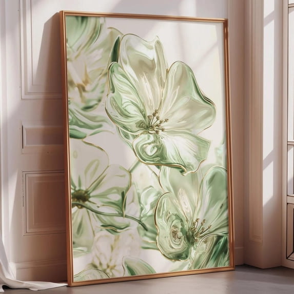 Surreal Chrome Floral Futuristic Botanical Luxury Sage Green Glass ...