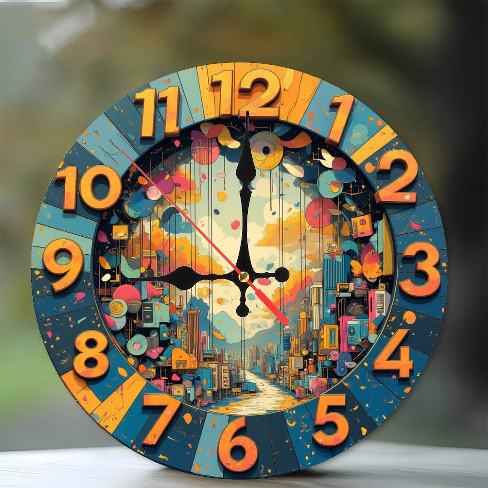 Surreal Cityscape Clock Art Print 10-Inch Silent Wooden Wall Clock ...