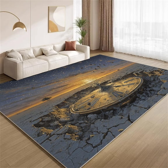 Surreal Clock Area Rugs, Steampunk Time Landscape Pattern Carpet, Washable Non Slip Low Pile Soft Rug for Living Room Bedroom Decor Mat 2ftx3ft