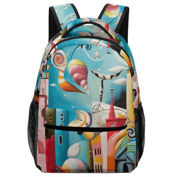 Colorful Cityscape Oxford Backpack Large Capacity Water Resistant Travel Bag