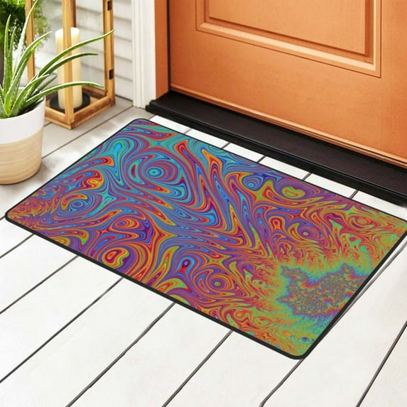 Surreal Colorful Fractal Rugs Doormat, Non-Slip Machine Washable Carpets Floor Door Mat , 36" x 24"