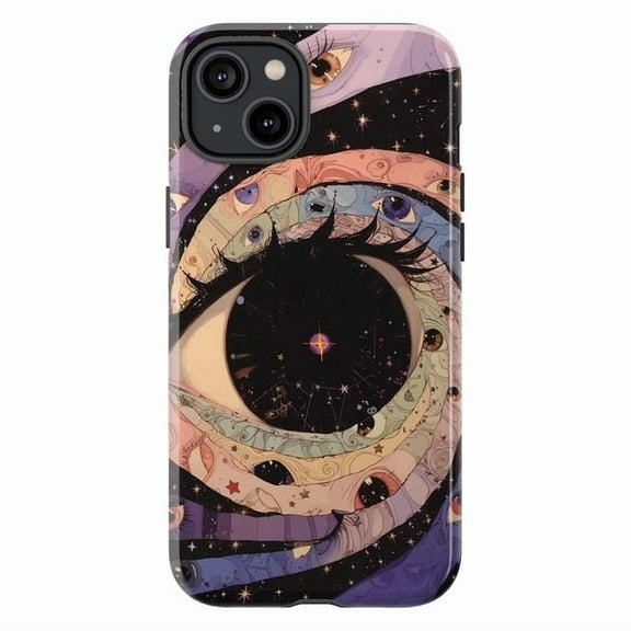 Surreal Cosmic Eye Phone Case, Mystical Galaxy Art Protective Cover for iPhone 16 15 14 13 12 11 Pro Max Plus Mini