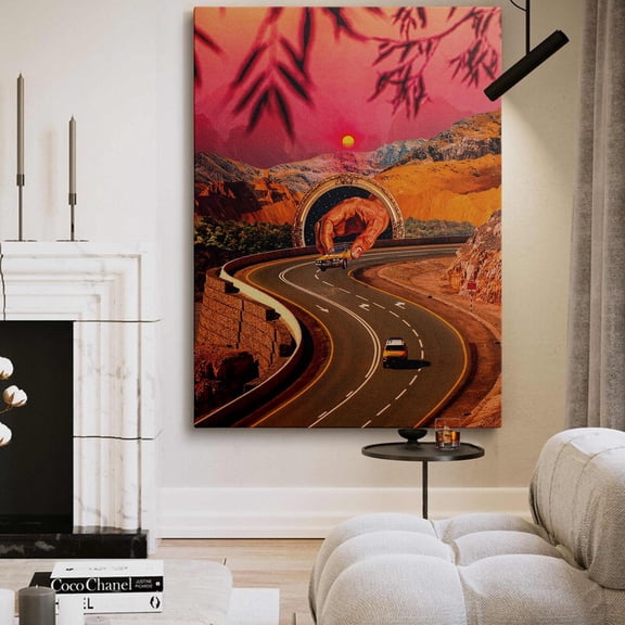 Surreal Cosmic Hand Art Trippy Road Trip Dreamscape Home Decor, 24x36 UNFRAMED