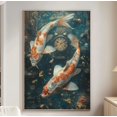 Neons The Fish Surreal Cosmic Koi Wall Art Print, Neon Indigo Fantasy Fish With Clocks ...